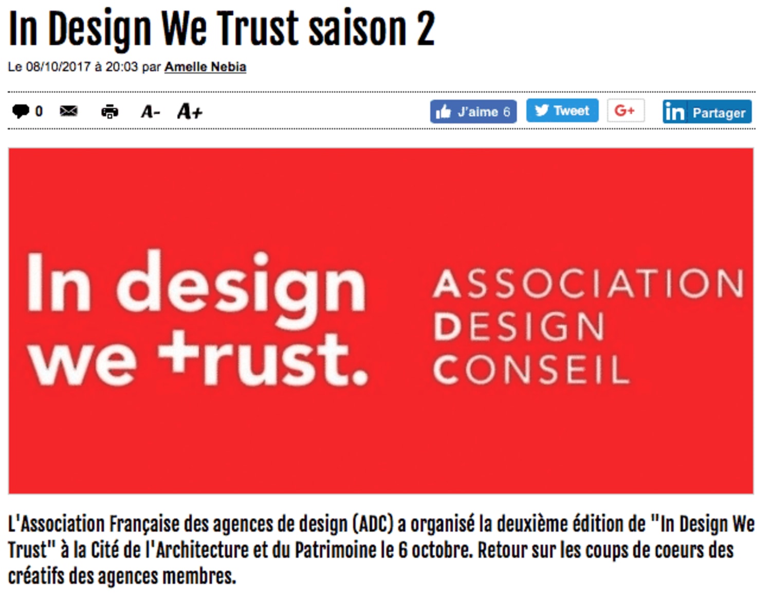 In Design We Trust relayé dans la presse
